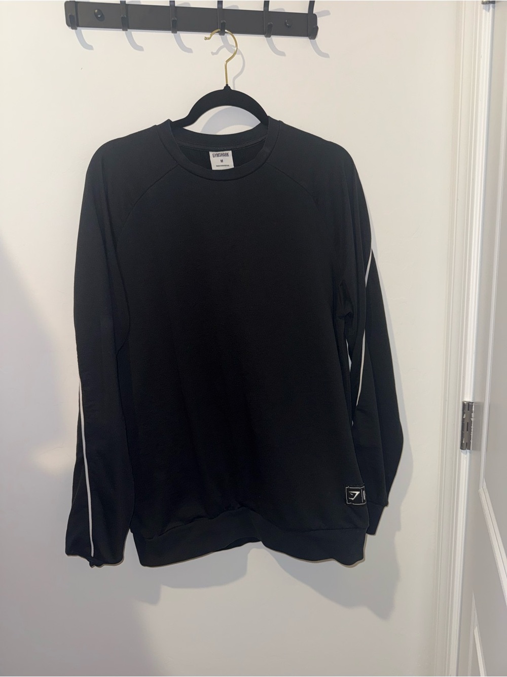 Gymshark Black Crewneck Sweatshirt with White Sleeve Piping
